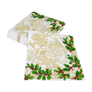 Caspari Holly Ceramic Ivory/Gold Napkin Dinner 18090D