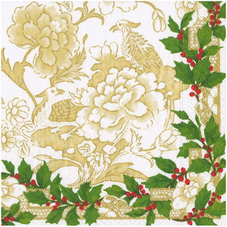 Caspari Holly Ceramic Ivory/Gold Napkin Dinner 18090D