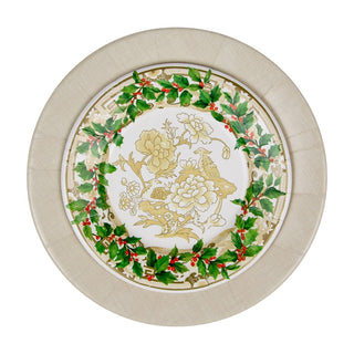 Caspari Holly Ceramic Ivory/Gold Salad/Dessert Plates 18090SP