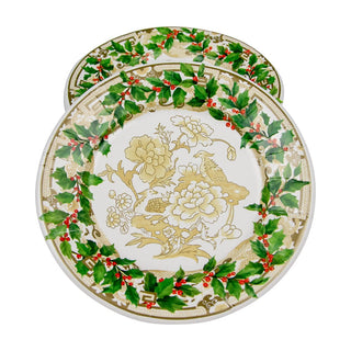 Caspari Holly Ceramic Ivory/Gold Salad/Dessert Plates 18090SP