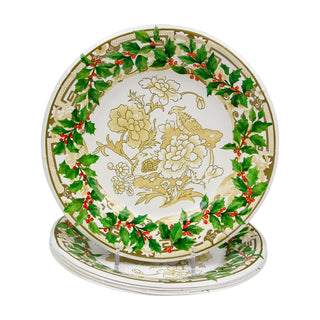 Caspari Holly Ceramic Ivory/Gold Salad/Dessert Plates 18090SP