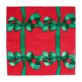 Caspari Tied With A Bow Red & Spruce Cocktail Napkins - 20 Per Package 18110C