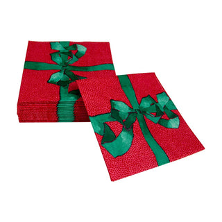 Caspari Tied With A Bow Red/Spruce Napkin Cocktail 18110C