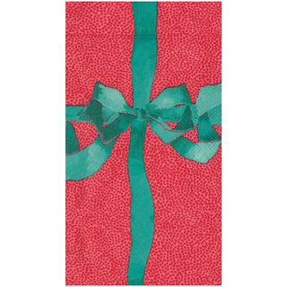 Caspari Tied With A Bow Red/Spruce Guest Towel 18110G