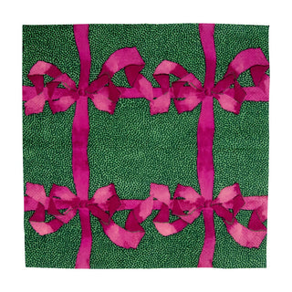Caspari Tied With A Bow Green/Plum Napkin Cocktail 18111C