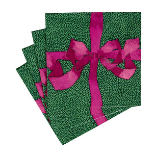 Caspari Tied With A Bow Green/Plum Napkin Cocktail 18111C