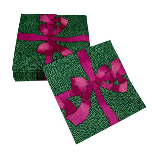Caspari Tied With A Bow Green/Plum Napkin Cocktail 18111C
