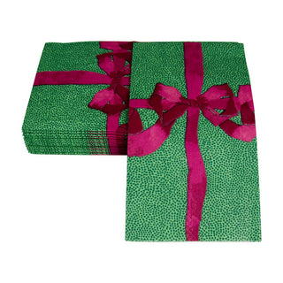 Caspari Tied With A Bow Green/Plum Guest Towel 18111G