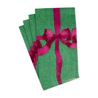 Caspari Tied With A Bow Green/Plum Guest Towel 18111G