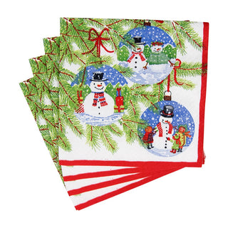 Caspari Snowman Ornaments Napkin Cocktail 18160C