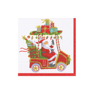 Caspari Santa's Golf Cart Napkin Cocktail 18190C