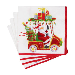 Caspari Santa's Golf Cart Napkin Cocktail 18190C