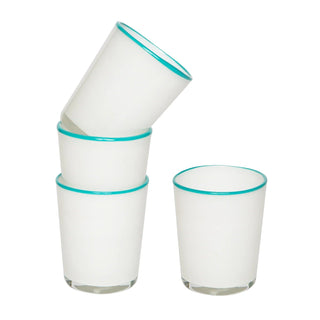 Couleur Nature Summer Glass White & Turquoise 15oz -  Set of 4 18243