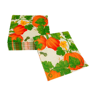 Caspari Pumpkin Chintz White Napkin Cocktail 18260C