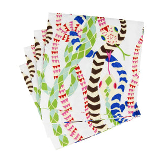 Caspari Serpentine White Napkin Cocktail 18300C