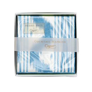 Caspari Toile De Nantes Blue-Paper Linen Napkin Box Cocktail-Airlaid 18350B