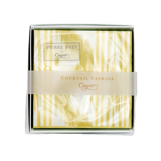 Caspari Toile De Nantes Yellow-Paper Linen Napkin Box Cocktail-Airlaid 18351B