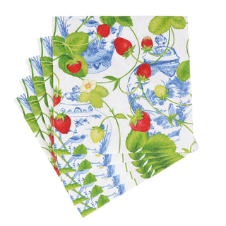 Caspari Strawberries And Cream Napkin Cocktail 18400C