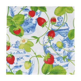 Caspari Strawberries And Cream Luncheon Napkins - 20 Per Package 18400L