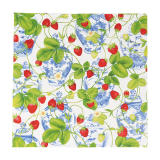 Caspari Strawberries And Cream Luncheon Napkins - 20 Per Package 18400L