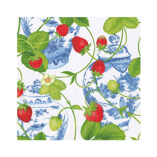 Caspari Strawberries And Cream Napkin Luncheon 18400L