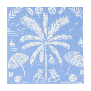 Caspari Palms And Parasols Ocean Luncheon Napkins - 20 Per Package 18420L