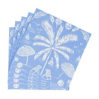 Caspari Palms And Parasols Ocean Napkin Luncheon 18420L