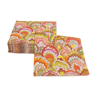 Caspari Marbled Ceramica Rspbrry/Chartreuse Napkin Cocktail 18450C