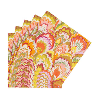 Caspari Marbled Ceramica Rspbrry/Chartreuse Napkin Cocktail 18450C