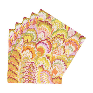 Caspari Marbled Ceramica Raspberry & Chartreuse Luncheon Napkins - 20 Per Package 18450L