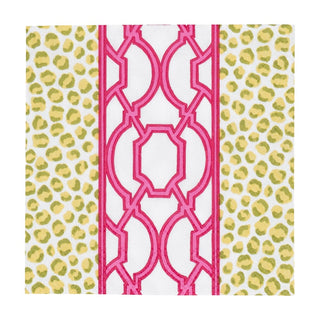 Caspari Knots And Spots Green/Fuchsia Napkin Cocktail 18460C