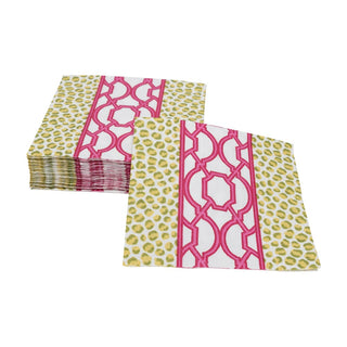 Caspari Knots And Spots Green/Fuchsia Napkin Cocktail 18460C