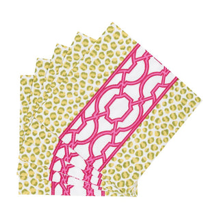 Caspari Knots And Spots Green/Fuchsia Napkin Cocktail 18460C