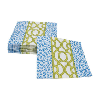 Caspari Knots And Spots Blue/Green Napkin Cocktail 18461C
