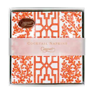 Caspari Coral And Trellis Coral Boxed Cocktail Napkins - 40 Per Box 18470B