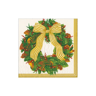 Caspari Magnolia Wreath Cocktail Napkins - includes 12 Cocktail Napkins 18580C