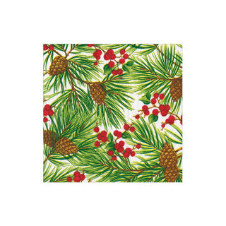 Caspari Evergreen And Berries White Boxed Cocktail Napkins - includes 12 Boxed Cocktail Napkins 18620B