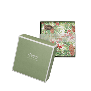 Caspari Evergreen And Berries White Boxed Cocktail Napkins - includes 12 Boxed Cocktail Napkins 18620B