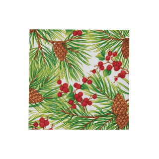 Caspari Evergreen and Berries White Cocktail Napkins - includes 20 Cocktail Napkins 18620C