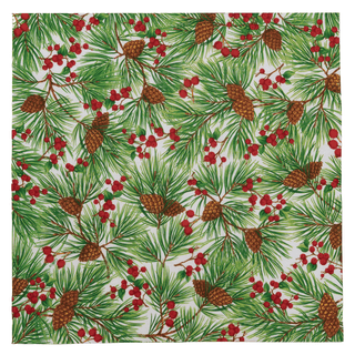 Caspari Evergreen and Berries White Dinner Napkins - includes 20 Dinner Napkins 18620D