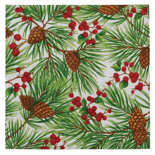 Caspari Evergreen and Berries White Dinner Napkins - includes 20 Dinner Napkins 18620D
