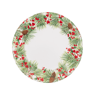 Caspari Evergreen And Berries White Paper Dinner Plates - includes 8 Paper Dinner Plates 18620DP