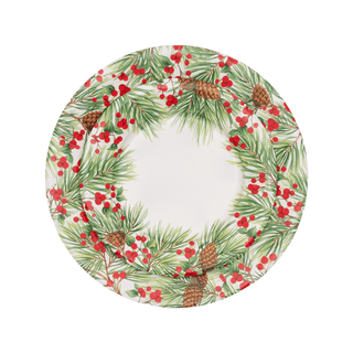 Caspari Evergreen And Berries White Paper Dinner Plates - includes 8 Paper Dinner Plates 18620DP
