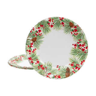 Caspari Evergreen And Berries White Paper Dinner Plates - includes 8 Paper Dinner Plates 18620DP