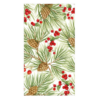Caspari Evergreen And Berries White Guest Towels - includes 15 Guest Towels 18620G