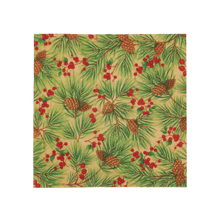 Caspari Evergreen and Berries Gold Cocktail Napkins - includes 20 Cocktail Napkins 18621C