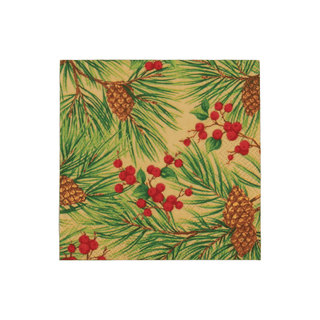 Caspari Evergreen and Berries Gold Cocktail Napkins - includes 20 Cocktail Napkins 18621C