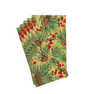 Caspari Evergreen And Berries Gold Guest Towels - includes 15 Guest Towels 18621G