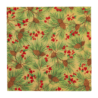 Caspari Evergreen And Berries Gold Luncheon Napkins - includes 20 Luncheon Napkins 18621L