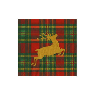 Caspari Reindeer Tartan Red Cocktail Napkins - includes 12 Cocktail Napkins 18630C